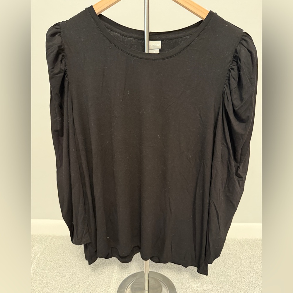 Chico's Black Puffed Sleeve Long Sleeve Shirt Size 3